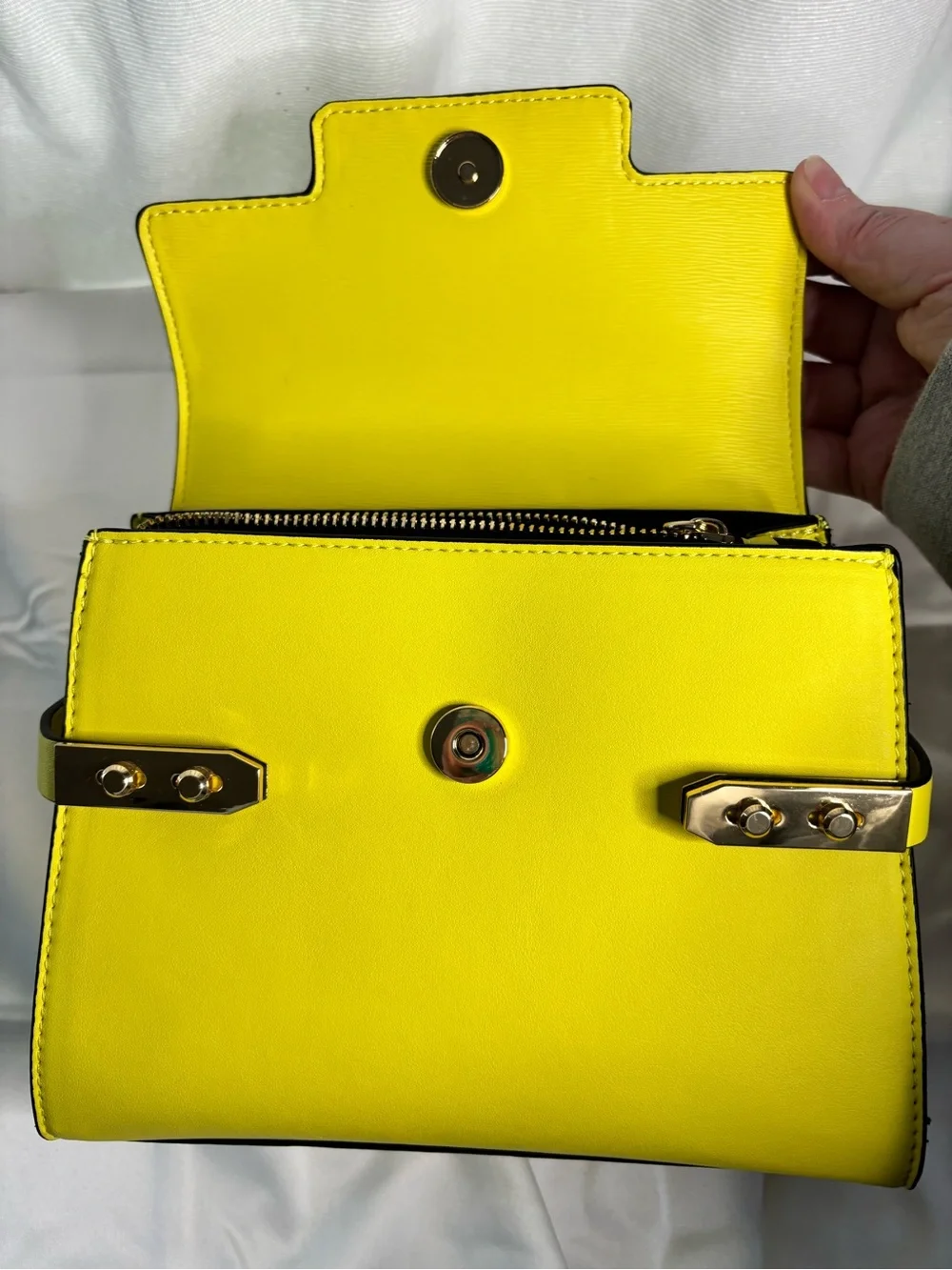 Aldo Bright Top-Handle Satchel with Gold Hardware and Crossbody Strap